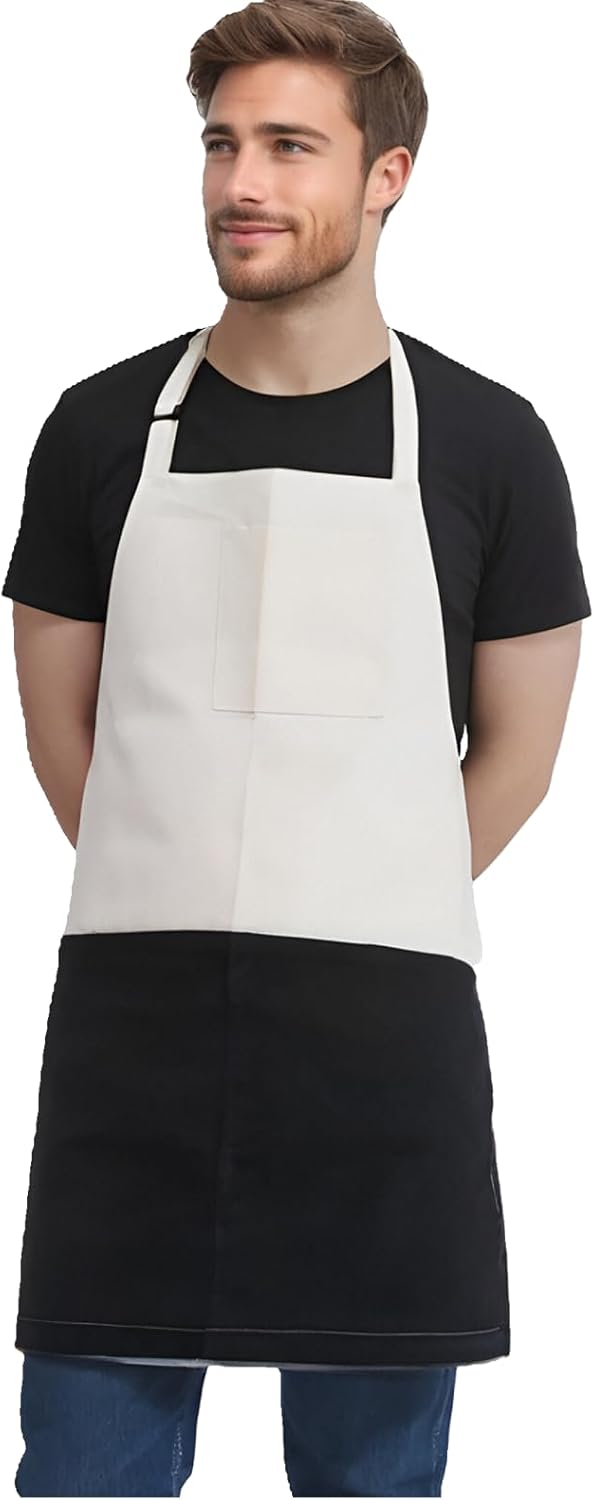 Chef Apron Unisex Two-Tone Professional Kitchen Bib Apron with 2 Pockets Cooking, Grilling, and Baking Gift