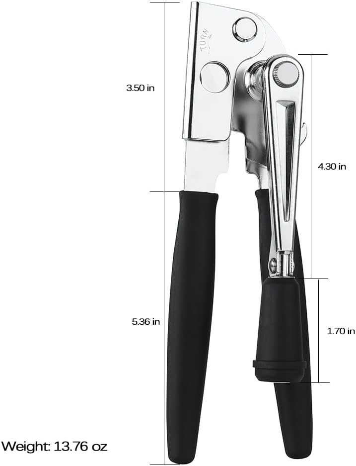 Manual Can Opener,Commercial Heavy Duty Can Openers with Easy-Turn Crank,Ergonomic Long Rubber Handle for Seniors
