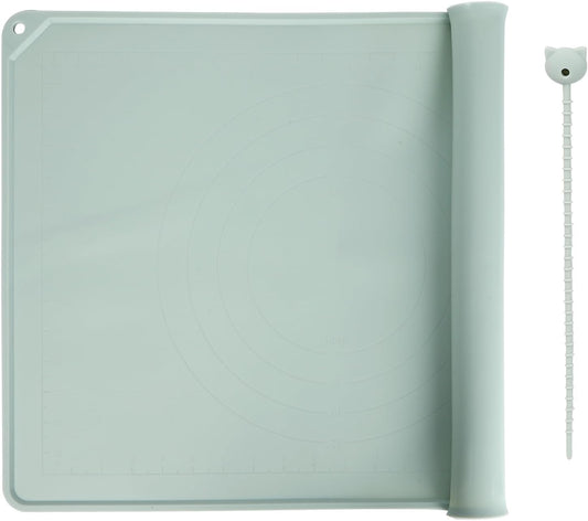 Silicone Baking Mat - Extra Thick Non-Stick Pastry Mat with Measurement Markings, 21"x15" Non-Slip Silicone Pad with Raised Edges (Light Green)