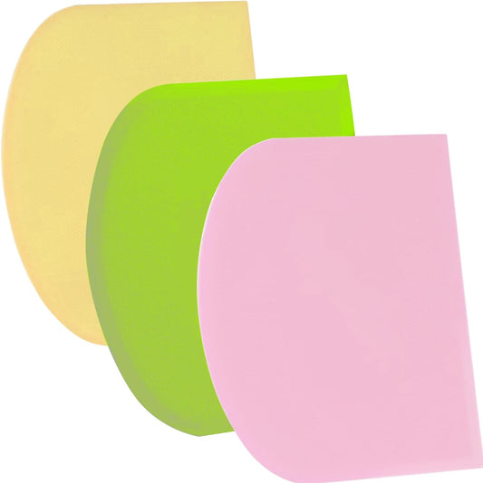 SURDOCA Dough Scraper Bench Scraper - 3P 4.7x3.7" Plastic Flexible Bowl Scraper, Sharp Edge & Angles Cake Scraper. Non-Slip Bakeware Decorating Tools Sculpting & Modeling Tools - Green+Pink+Yellow