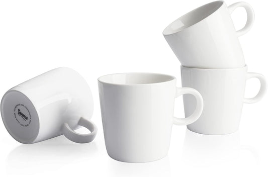 Sweese 5oz Porcelain Espresso Cups Set of 4, Mini Coffee Mugs Demitasse Cups - White