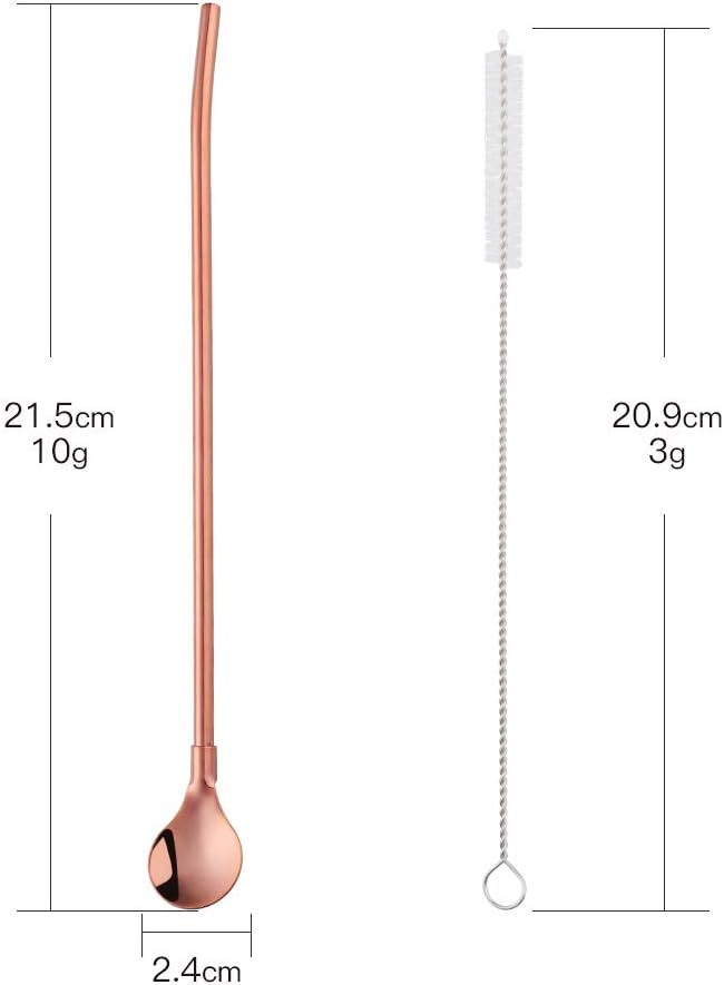 AmazonBasics 8PC 8.5Inch Stainless Steel Rose Gold Reusable Metal Straws + 2 Brushes