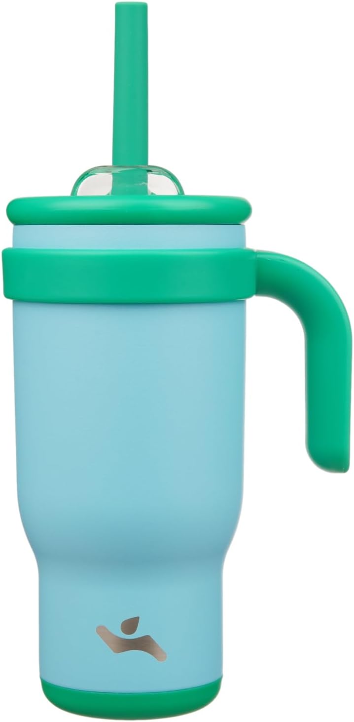 18 oz Tumbler with Side Handle, Insulated Water Bottle with Straw and 2 in 1 Lid, Stainless Steel Cup Travel Coffee Mug for Sports Office Gym,Ice Blue