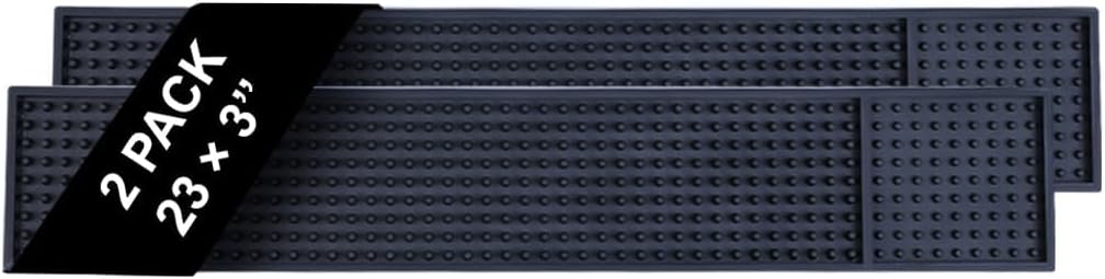 Bar Mats for Countertop by ProTensils - 23" x 3.25" Bar Rail Mat, Black Rubber Bar Mats for Bartending, Bar Service Drip Mat, Home Bar, Coffee Bar Mat Spill Matt (2 Pack)