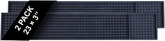 Bar Mats for Countertop by ProTensils - 23" x 3.25" Bar Rail Mat, Black Rubber Bar Mats for Bartending, Bar Service Drip Mat, Home Bar, Coffee Bar Mat Spill Matt (2 Pack)