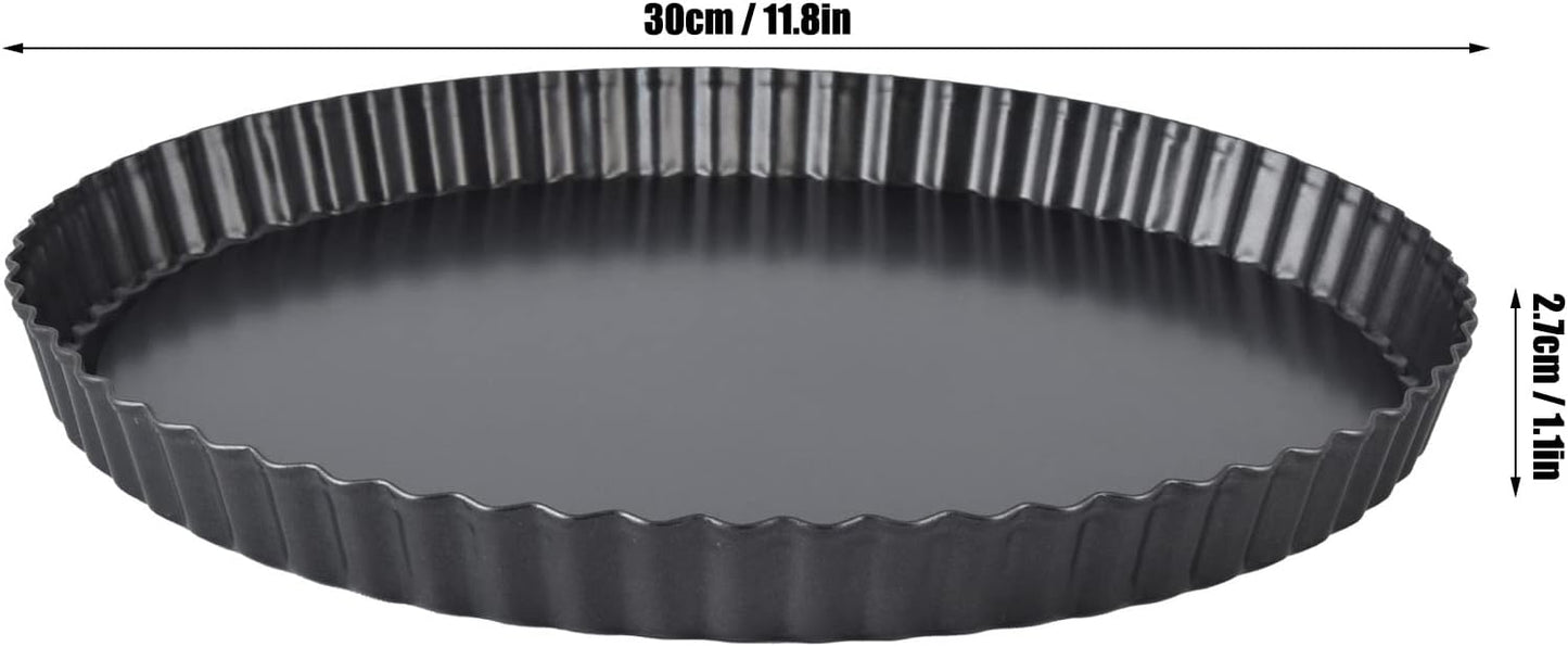 Fluted Tart Pan with Removable Bottom, Carbon Steel Round Tart Pan, Deep Baking Dish Pie Plate for Cakes Pies ([Thickened] 12-inch live bottom pie plate)