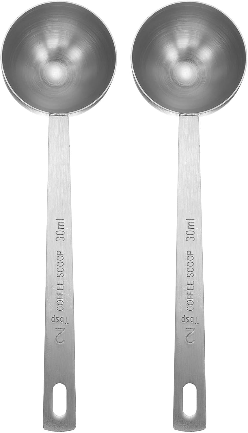 HARFINGTON 2pcs Coffee Scoop Spoon 2tbsp (6tsp, 30ml) 304 Stainless Steel Long Handle Teaspoon/Tablespoon Measuring Spoons Scoops for Tea Sugar Kitchen, Silver