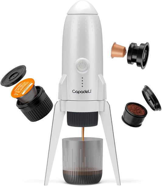 3 in 1 Portable Espresso Machine On the Go, Self-Heating Electric Espresso Maker, 19 Bar Mini Coffee Maker For Travel Camping & Hiking For Ground Coffee & N ESPRESSO/DolceGusto Pod, Bright White