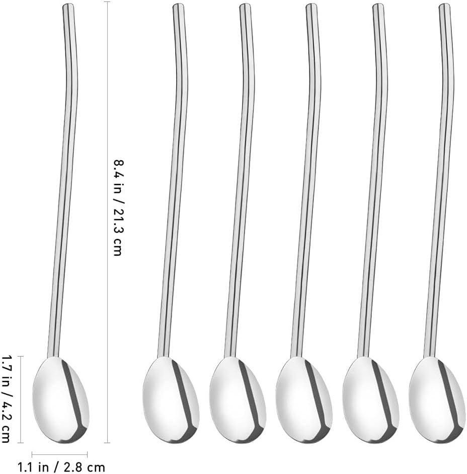 8Pcs Stainless Steel Straws Spoons, Reusable Metall Straws Spoon with 2 Cleaning Brushes,2 in 1 Snow Cone Straws Drinking Reusable Stainless Steel Ice Tea Long Spoons Straws for Cocktail Milkshake