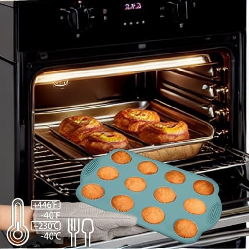 2 Pack Silicone Muffin Pan - 12 Regular Size Cups Muffin Pan, Non-Stick Cupcake Pan Great for Homemade Muffins,Cupcakes, Muffin Cakes, Oven and Dishwasher Safe BPA Free（Blue）