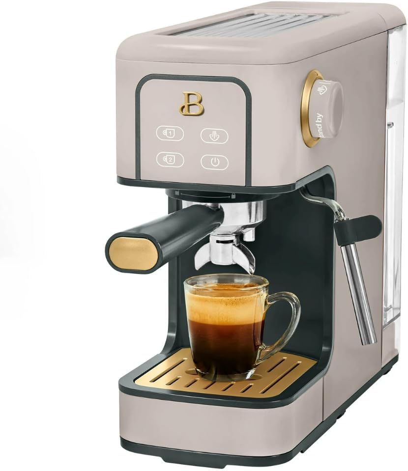 Beautiful Slim Espresso Maker by Drew Barrymore – 20‑Bar Pressure, Dual‑Spout 52 mm Portafilter, 50 oz Removable Tank, 2‑in‑1 Steam Wand & Touch Controls (Porcini Taupe)