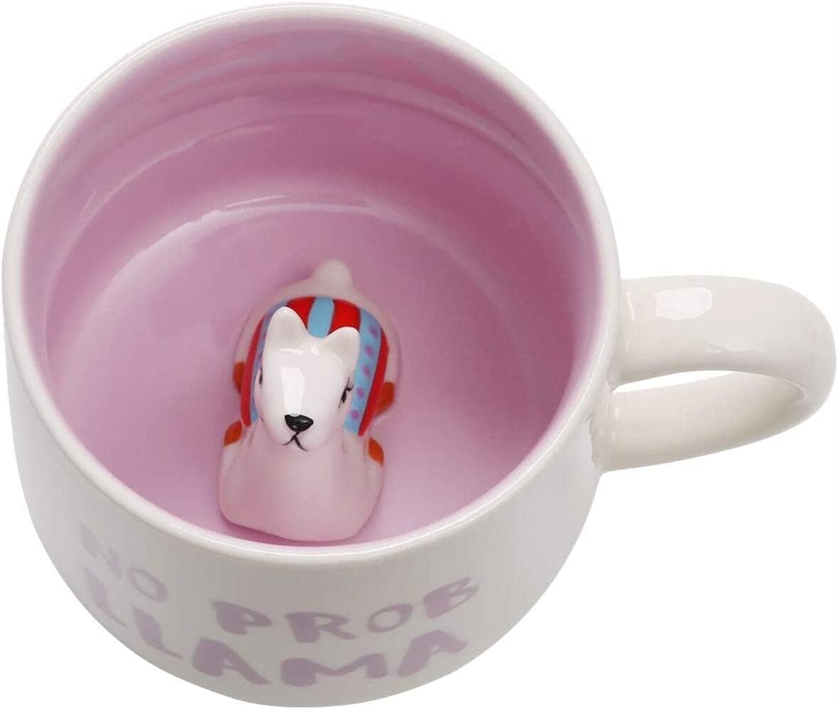Alpaca Ceramic Cup Hidden 3D Animal Inside Mug,12 oz Cute Cartoon Handmade Figurine Mugs,Christmas Birthday Surprise for Friends Family or Kids (Alpaca)