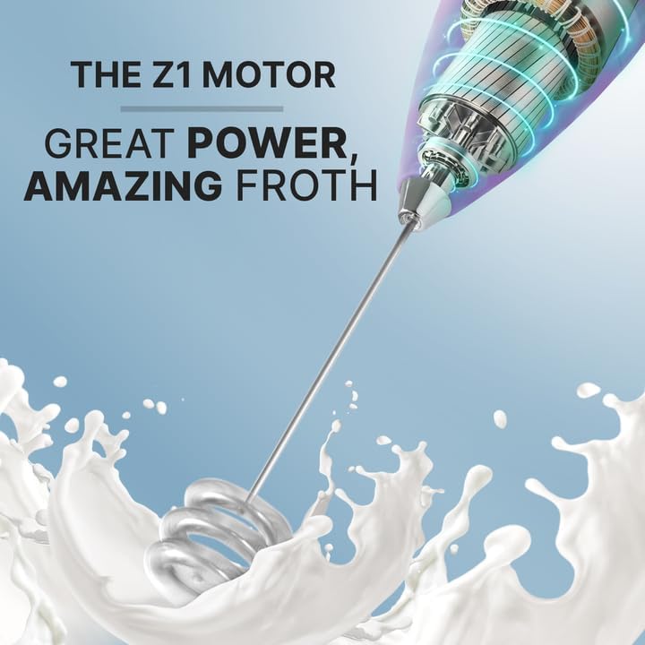 Zulay Kitchen Milk Frother with Patented Tornado Triple Whisk – Handheld Foam Maker for Coffee, Lattes, Matcha & Hot Chocolate – Rich, Creamy Froth in Seconds -
