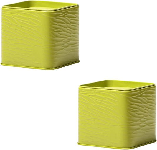 HAN SHENG 2 Pcs Decorative Square Tea Tin Tea Storage Containers Loose Tea Storage Coffee Tins Food Storage Container for Tea Coffee Herb Candy Chocolate Sugar Spices (Green)