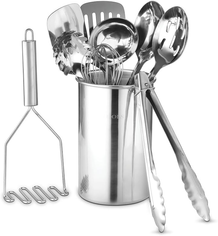 Avador® Premium Set of 10 Stainless Steel Kitchen Tool Set with Holder Easy To Clean, Space Saving, Great for Cooking, Baking, Prepping