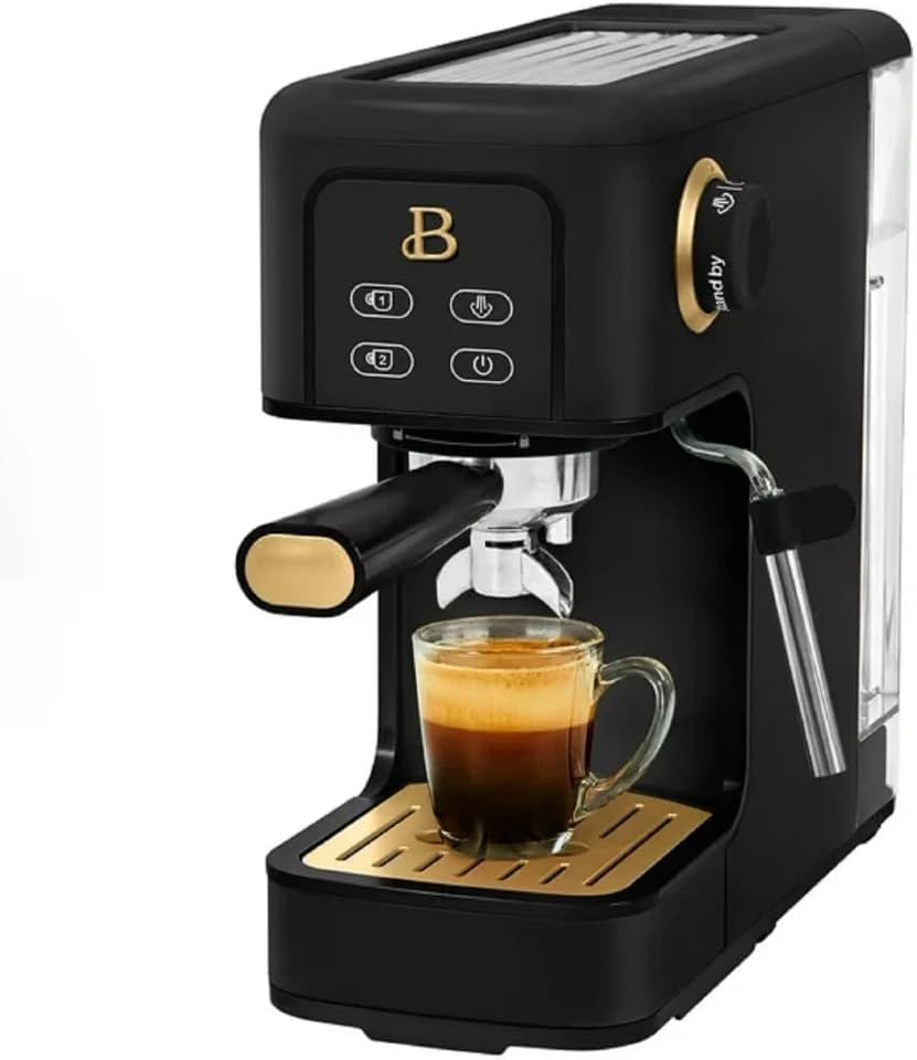 Beautiful Slim Espresso Maker by Drew Barrymore – 20‑Bar Pressure, Dual‑Spout 52 mm Portafilter, 50 oz Removable Tank, 2‑in‑1 Steam Wand & Touch Controls (Black Sesame)