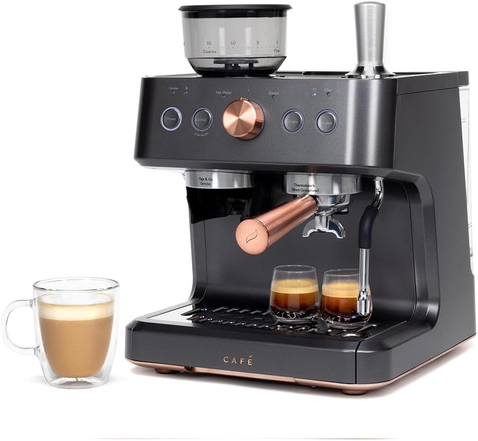 Café Bellissimo Semi Automatic Espresso Machine + Milk Frother | WiFi Connected| Built-In Bean Grinder, 15-Bar Pump & 95-Ounce Water Reservoir | Matte Black, C7CESAS3RD3