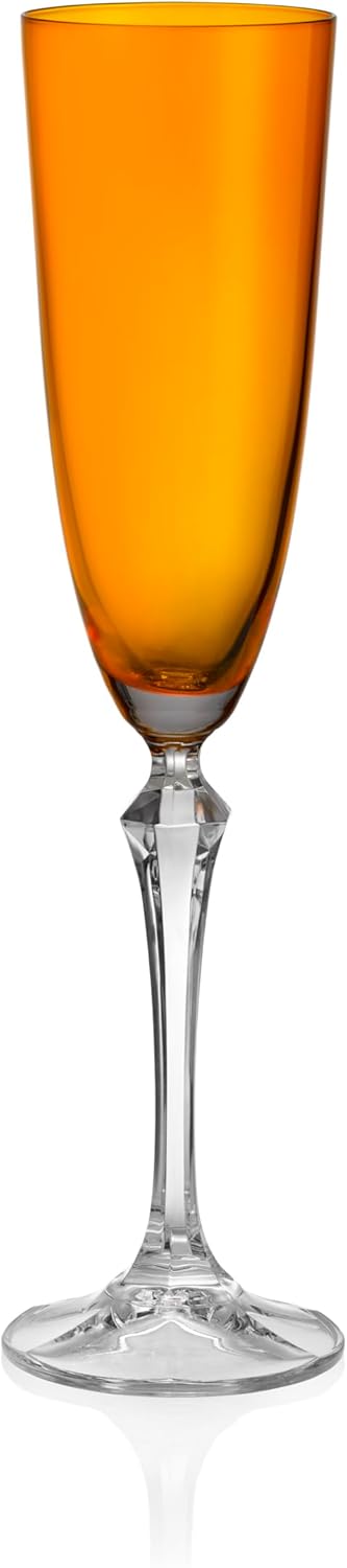 Barski Champagne Flute Glasses - Set of 4 - Assorted Colored Cup with Clear Stem - Each Glass is 7 oz., for Prosecco, Sparkling Wine, Mimosas, Cocktails, Weddings Anniversaries - Made in Europe