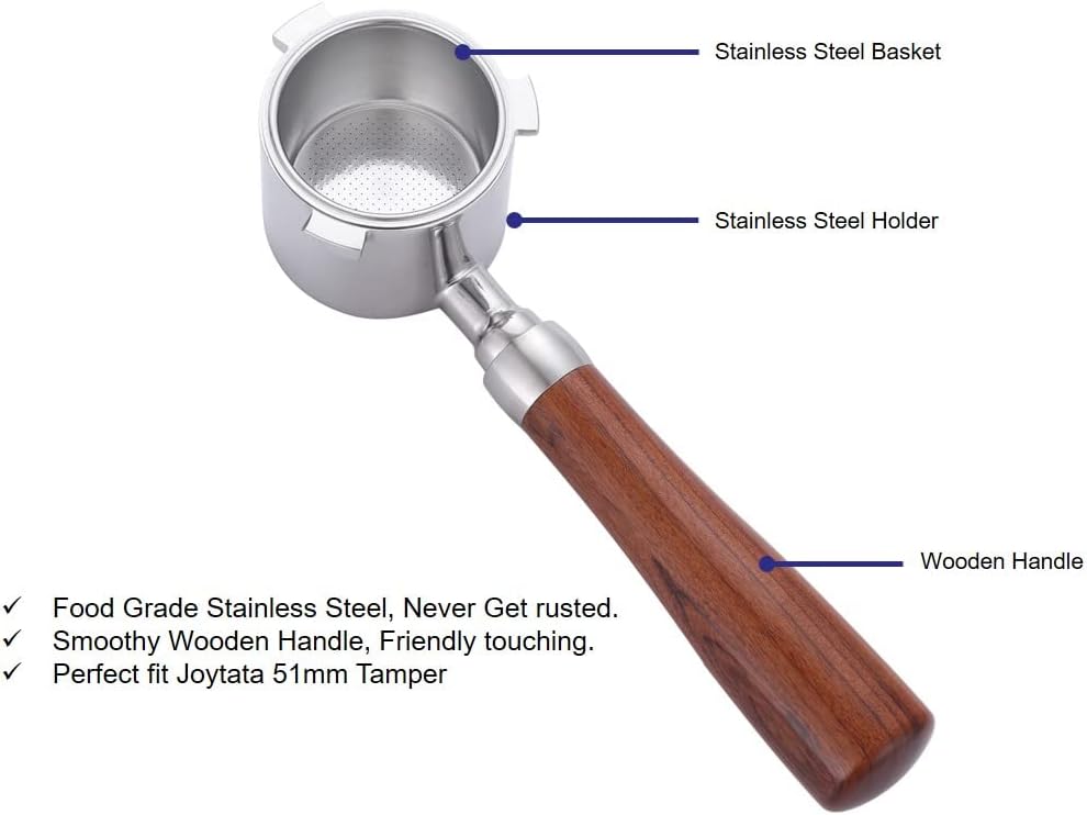 Maspresso 51mm Bottomless Portafilter for Delonghi La Specialista Espresso Machine EC9335 EC9155 EC9665 EC9355 Stainless Steel Portafilter 4 Cups -Wooden Handle