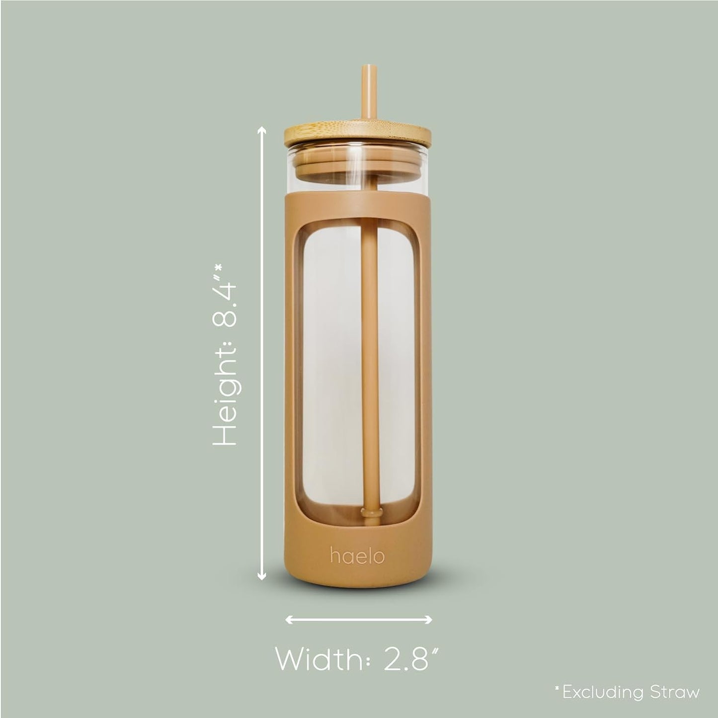 haelo 20oz Glass Tumbler Water Bottle, Iced Coffee Cup with Straw, Silicone Protective Sleeve, Bamboo Lid Reusable BPA Free (White)