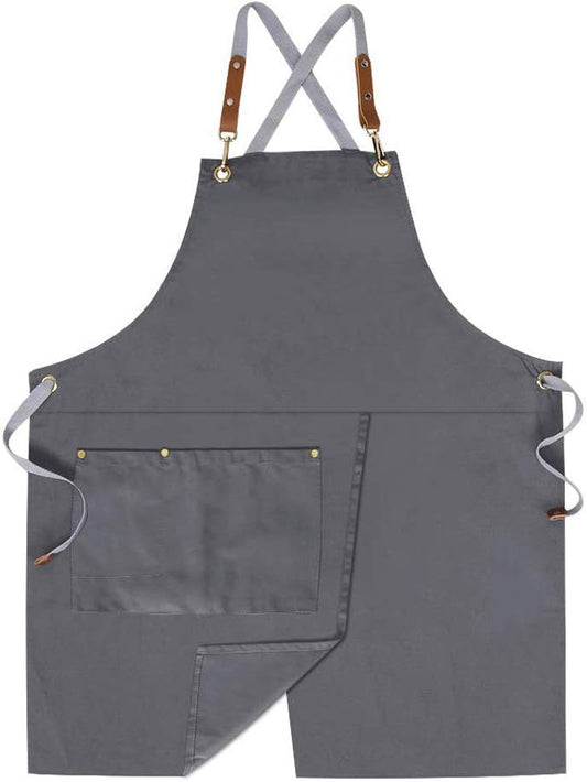 Mignongirl Crossback Apron with Pockets x2,Split Apron with Adjustable Straps,M-XXL