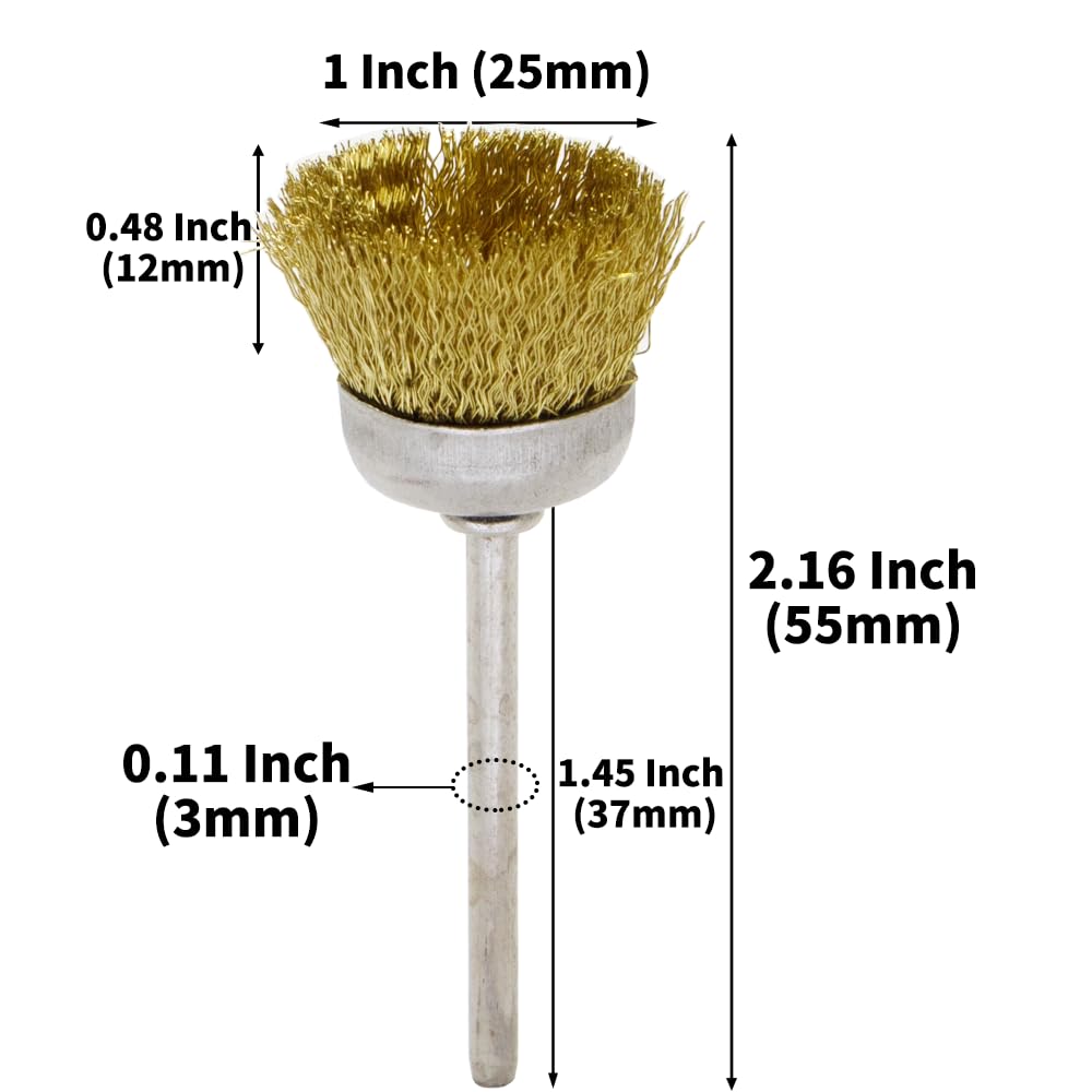 20PCS Brass Wire Brushes - Metal Rust Removal, Cleaning, and Polishing - 25mm Diameter, 1/8″ (3mm) Shaft - Removes Burrs, Dust, and Oxide Layer - Handles Rough Surfaces - Rotary Tool Accessories