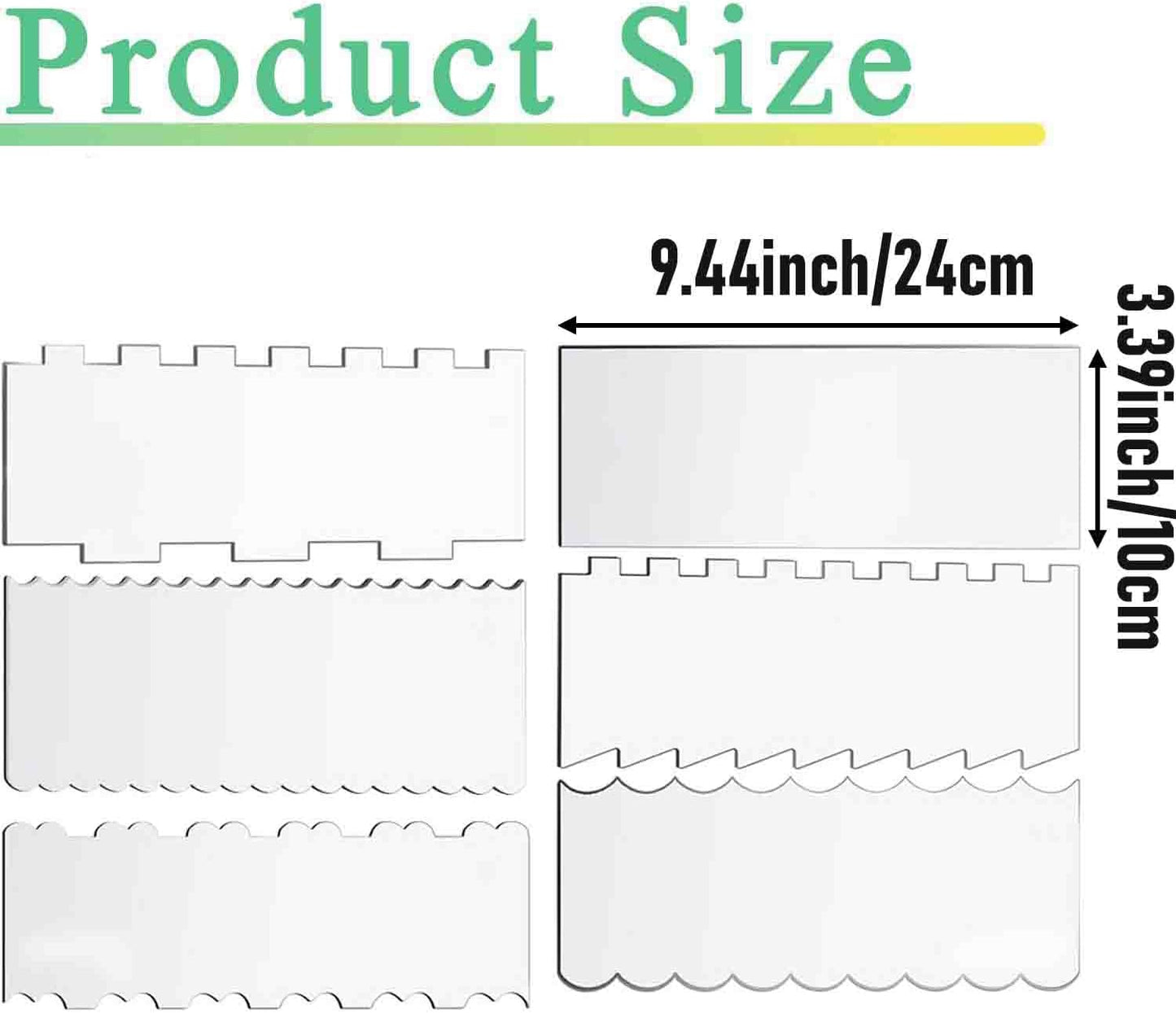 6-Piece Clear Acrylic Cake Decorating Scraper Set – Large Icing Smoothers and Edge Combs for Buttercream, Frosting, Mousse, and Baking Projects