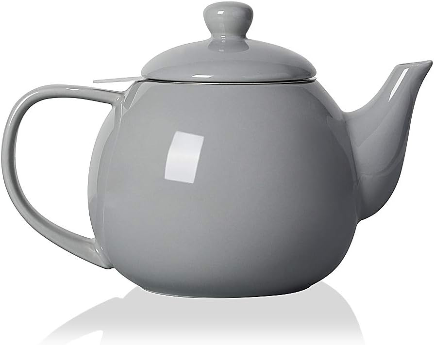 Sweejar Porcelain Teapot with Removable Stainless Steel Infuser,Microwave & Dishwasher Safe Tea Pots for Loose Tea,Tea Infuser Pots for Chrismas Women Gift (30oz Gray)