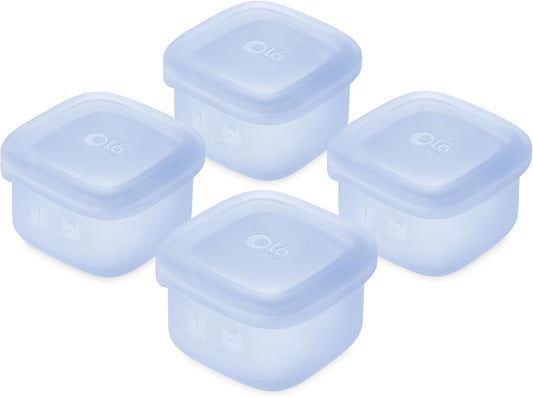 Olababy Clear Sense Silicone Storage Containers 4pk for Baby Food, Snacks, Formula, Puree, Sauce & More | Micro Plastic & BPA-Free | Daycare Essentials for Toddlers and Kids (Blueberry, 2 oz / 60 ml)