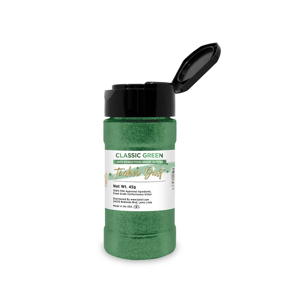 Classic Green Tinker Dust Edible Glitter (45g 1x Shaker Jar) for Food, Desserts, and Beverages!e's