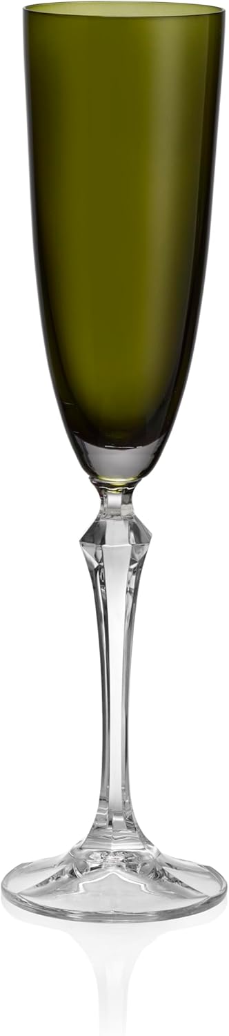 Barski Champagne Flute Glasses - Set of 4 - Assorted Colored Cup with Clear Stem - Each Glass is 7 oz., for Prosecco, Sparkling Wine, Mimosas, Cocktails, Weddings Anniversaries - Made in Europe