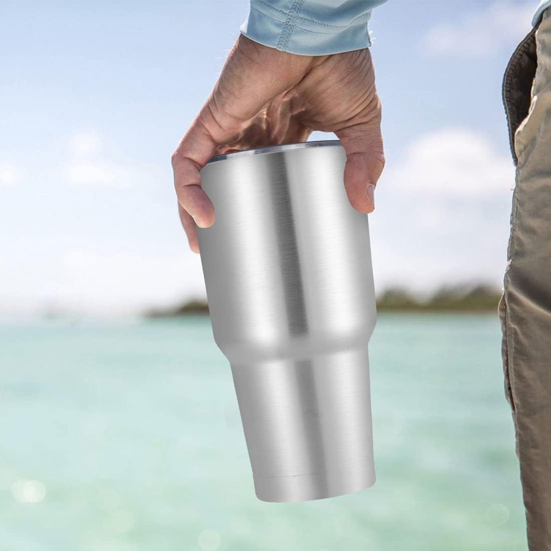 DOMICARE 30 oz Tumbler with Lid and Straw, Stainless Steel Tumblers Bulk, Insulated Vacuum Double Wall Travel Coffee Mug, Durable Powder Coated Tumbler Cup (Stainless Steel, 1)