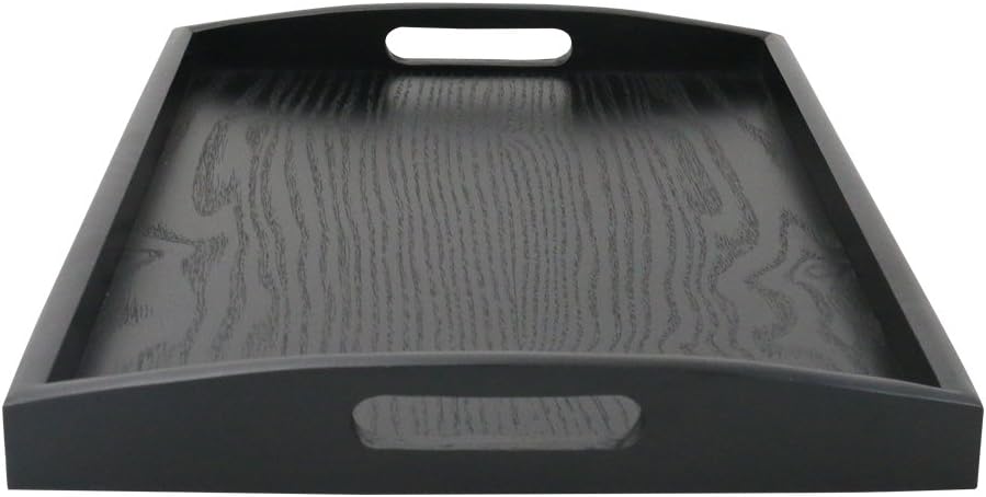 DILLMAN Serving Tray Large Black Wood Rectangle Food Tray Butler Tray Breakfast Tray with Handles (Small)