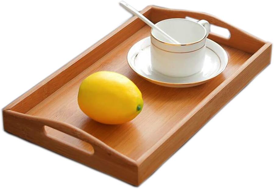 Bamboo Serving Tray with Handles, Tabletop Countertop Tea Coffee Breakfast Tray, Organizer Storage Container for Kitchen Bedroom Living Room Office Dining Room Bar, 12.4 x 7.2 x 1.1 Inch