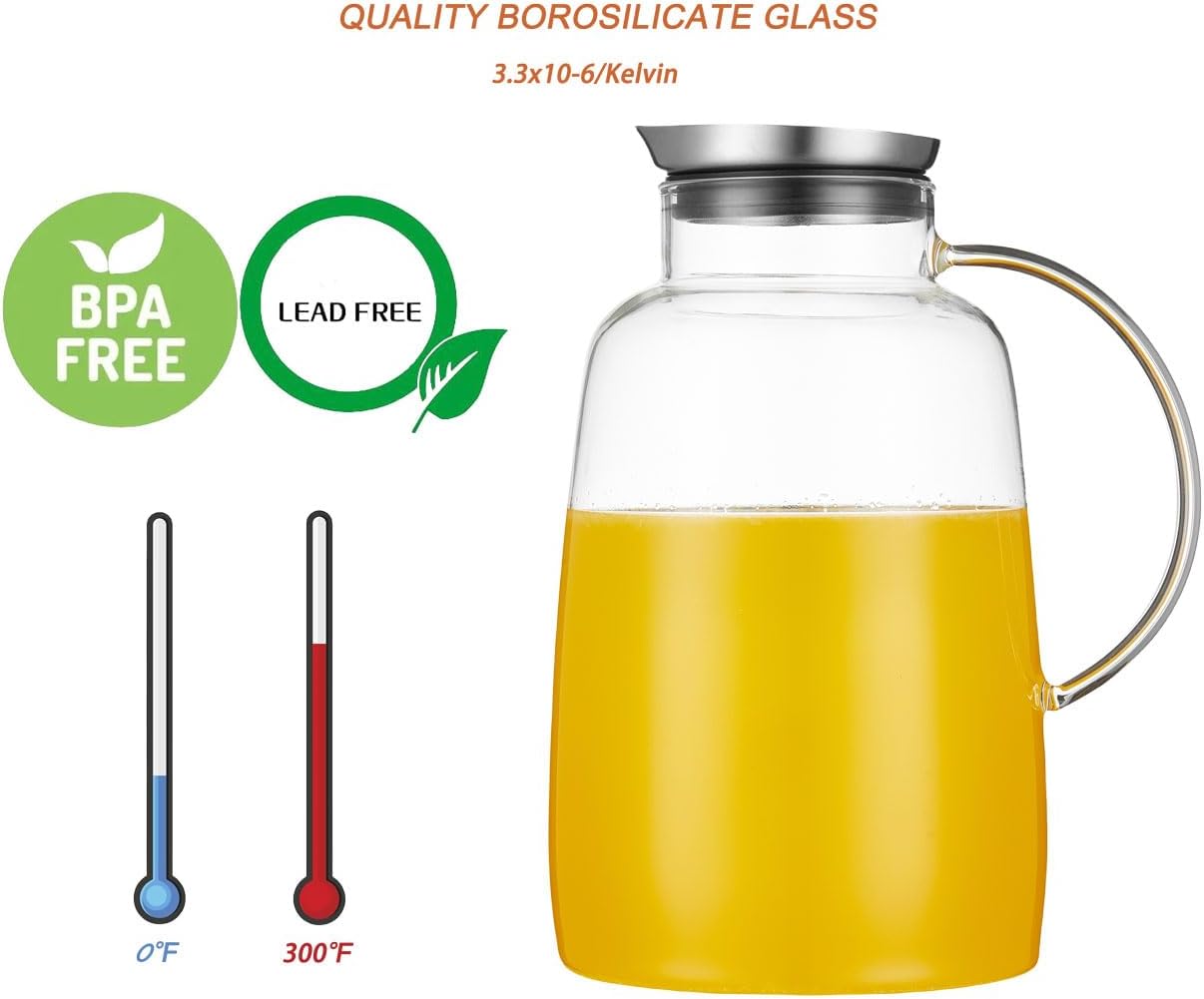 Purefold Pitcher with Lid, 109 Ounces Water Pitcher, Heat Resistant Leakproof, Borosilicate Glassware for Boiling Water, Iced Tea, Juice, Milk, Coffee, Lemonade, Hot and Cold Beverages