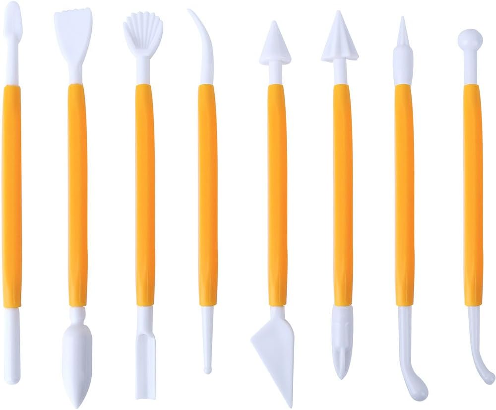 Marshmallow Fondant Cake Decorating Hand Tool 12 Pcs 5 Sets Sugar craft Gum paste Icing Smoother Rolling Pin Trimmer Cutter Embosser Flower Scissor Modelling Accessories Supplies Kit Yellow