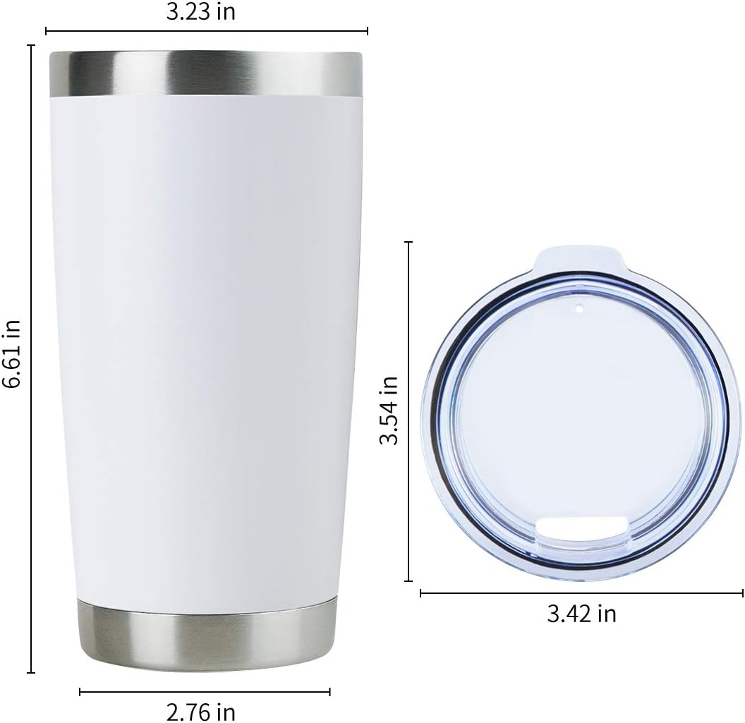DOMICARE 20oz Stainless Steel Tumbler Bulk with Lid, Double Wall Vacuum Insulated Travel Mug, Powder Coated Coffee Cup, Powder White, 4 Pack