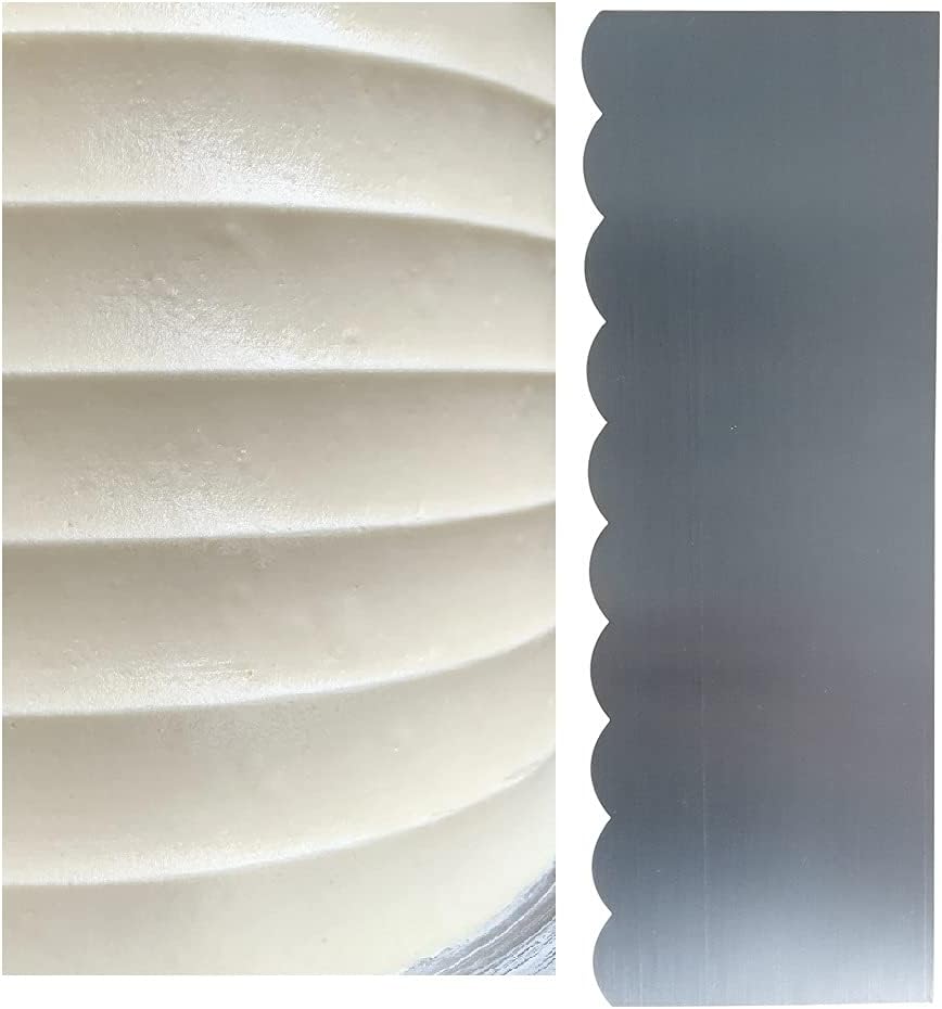 Siking Stainless Steel Cake Comb Metal Cake Scraper, Cake Buttercream Icing Smoother Edge Side Sculpting Decorating Tools (Large Scallop), SCC- 1-4
