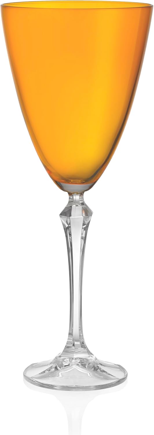 Barski Wine Glass - Set of 4 - Amber Colored Cup - for Water - White or Red Wine - 9 fl. Oz. - Clear Stem - Glasses - Made in Europe