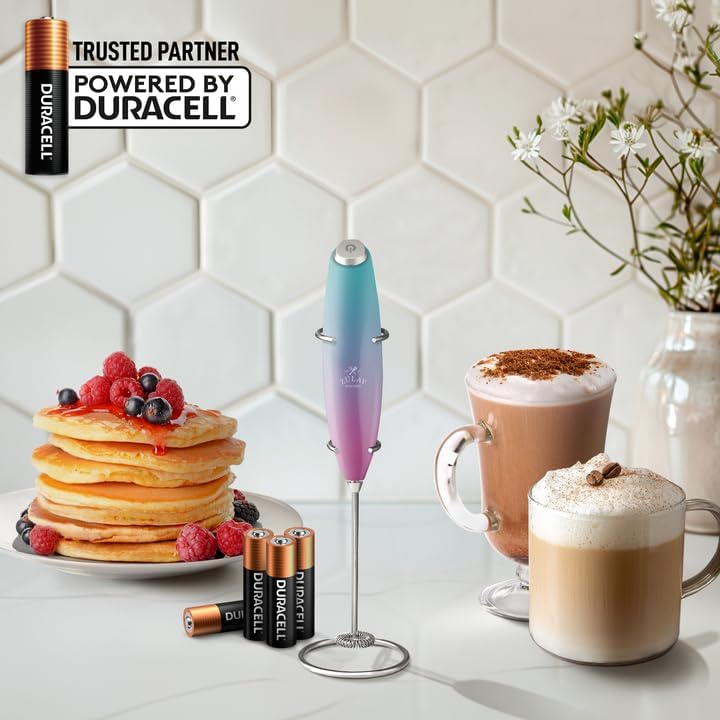 Zulay Kitchen Powerful Milk Frother Wand With 4 AA Duracell Batteries - Ultra Fast Handheld Drink Mixer - Electric Whisk Foam Maker for Coffee, Lattes, Cappuccino, Matcha & Creamer -
