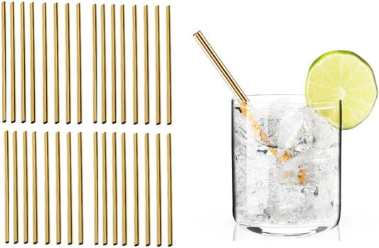 Gold Stainless Steel Short Straws 5 1/2 Inches - 32 pcs - Reusable Metal Drinking Straws - Good for Cocktail, Party, Juices, Ice Coffee