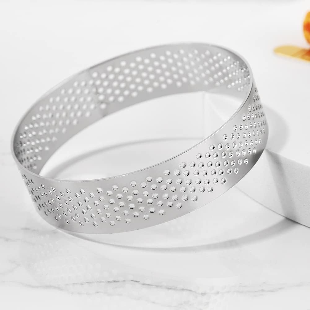 Guowall Stainless Steel Round Tart Ring Metal Perforated Cake Mold Pastry Molud for Circle Tartlet French Dessert Small Fruit Tarte Crust (6pcs)