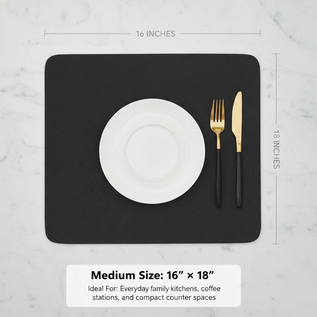 Dish Drying Mat Super Absorbent – 16" x 18" Coffee Mat for Countertops – Non-Slip Drying Mat for Kitchen Counter – Easy to Clean Water Absorbent Mat – Quick Dry Dish Mats (Dark Gray)