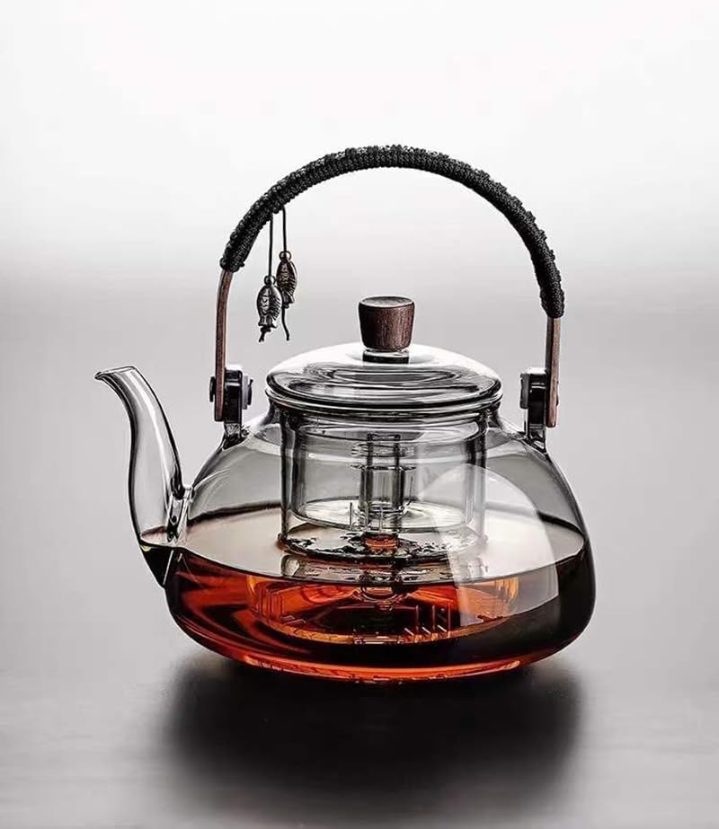 ZENATION Japanese Style 950ml Glass Teapot with Removable Infuser, Stovetop Safe Tea Kettle, Blooming and Loose Leaf Tea Maker Set (Gray)