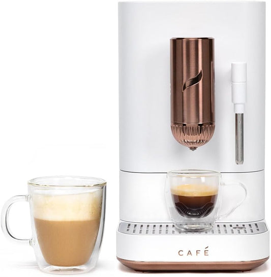 Cafe Affetto Automatic Espresso Machine & Milk Frother with Built In & Adjustable Espresso Bean Grinder, One-Touch Brew in 90 Seconds, Wifi & Smart Connected, Removable 1.2L Water Tank, Matte White