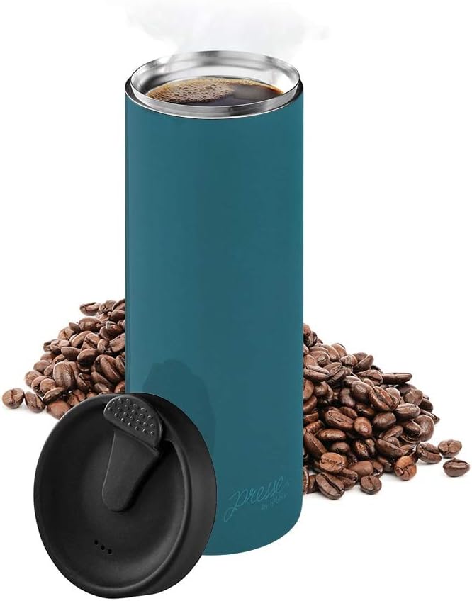 bobble French Coffee Presse, On-The-Go use, Quick Brew, Slim Design, Triple Wall Insulation, 14 oz (Blue)
