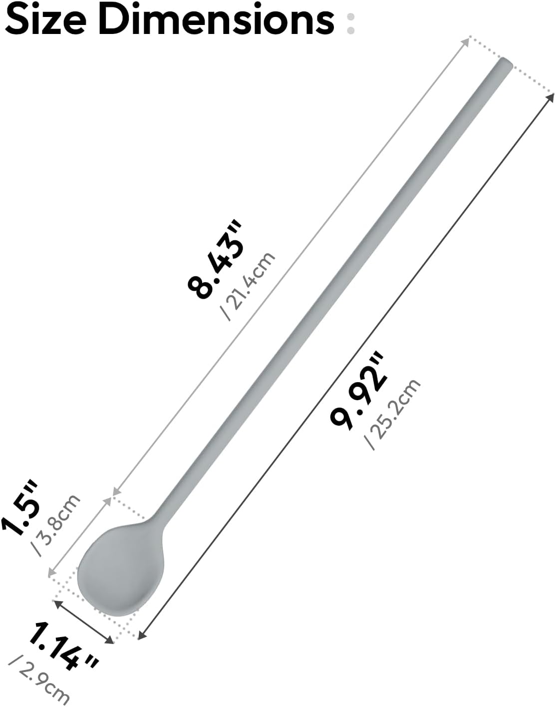 carrotez 9.9" Silicone coffee stirrer, Long Coffee Spoon, Reusable Iced Tea Spoon, Multipurpose Beverage Stirring Stick - Grey