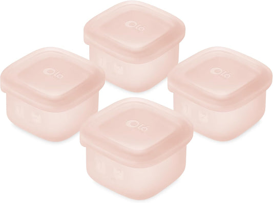 Olababy Clear Sense Silicone Storage Containers 4pk for Baby Food, Snacks, Formula, Puree, Sauce & More | Micro Plastic & BPA-Free | Daycare Essentials for Toddlers and Kids (Coral, 2 oz / 60 ml)