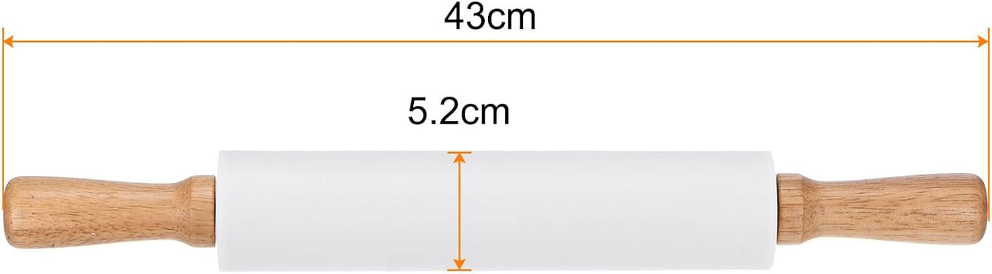 HARFINGTON Silicone Rolling Pins for Baking 16.93 Inch Non-Stick Silicone Surface Wooden Handle Rolling Pin Small Roller Playdough Rolling Pins for Fondant Kitchen Dough Pizza, White