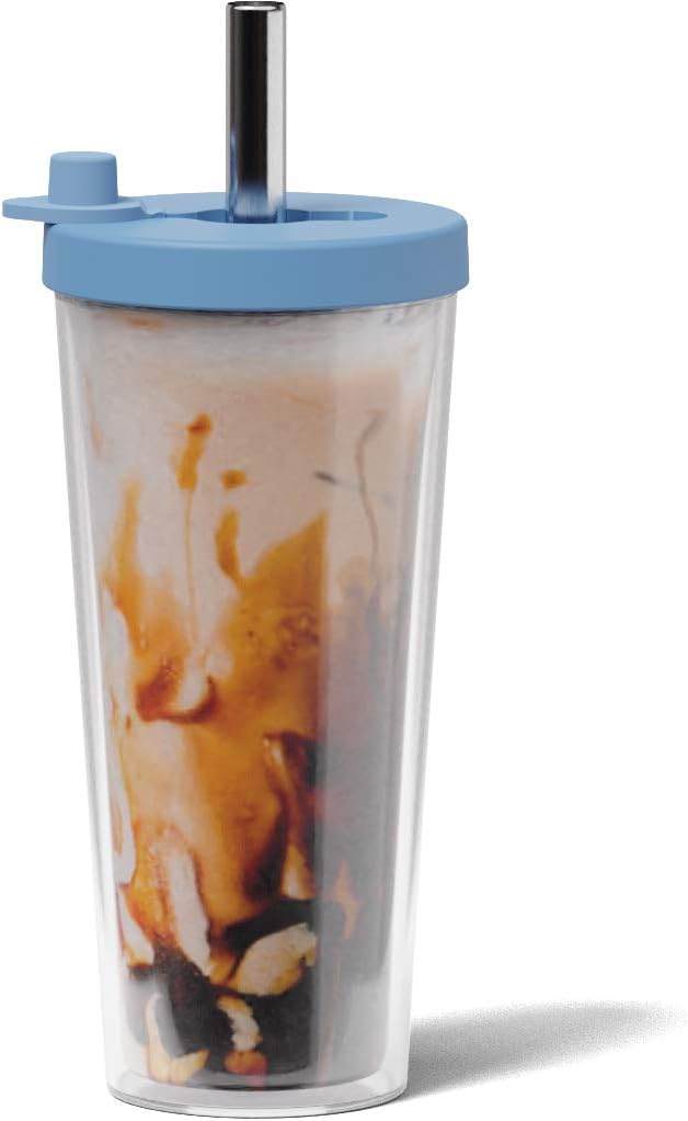 Dodoko Reusable Boba/Bubble Tea Cup - 17 oz with Lid & Straw; Cold Coffee/Smoothie Cup to Go - Breeze Blue